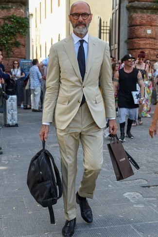 Beige Capri Slub Wool Silk And Linen Blend Suit