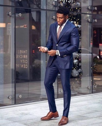 Navy Tonal Striped Wool 2 Button Suit With Flat Front Pants