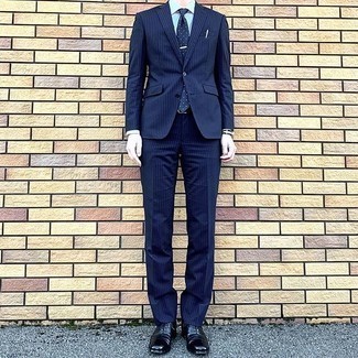 Wall St Pinstripe Two Piece Suit Navy