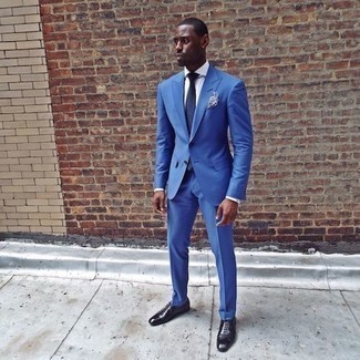 Blue Suit Outfits: A blue suit and a white dress shirt are among the fundamental items in any modern gentleman's closet. For extra style points, add black leather oxford shoes to the equation.