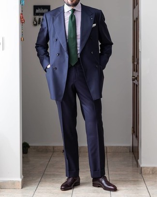Olive Tie Outfits For Men: Turn every head in the room in a navy suit and an olive tie. Why not take a more casual approach with shoes and complete this ensemble with burgundy leather oxford shoes?