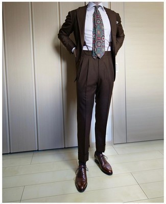 Dark Brown Leather Oxford Shoes Outfits: For an outfit that's dapper and wow-worthy, consider pairing a dark brown suit with a white dress shirt. Dark brown leather oxford shoes are a good choice to complement this look.