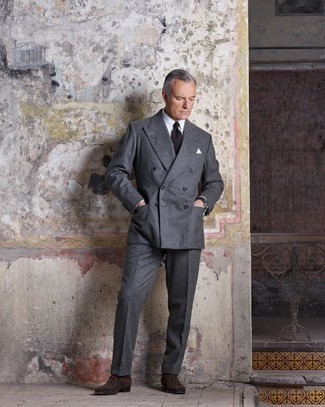 500+ Outfits For Men After 50: Teaming a charcoal wool suit with a white dress shirt is a great option for a sharp and classy look. Dark brown suede oxford shoes look great here. Ideal if you're scouting for some seriously inspiring style for 50-year-old guys.