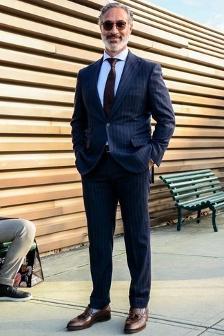 Colosseo Self Striped Two Piece Suit Navy
