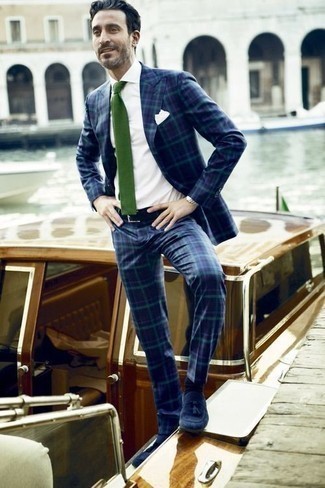 Windsor Base Over Plaid Two Piece Suit Navy