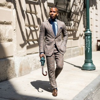 Two Tone Plaid Two Piece Suit Brownblue
