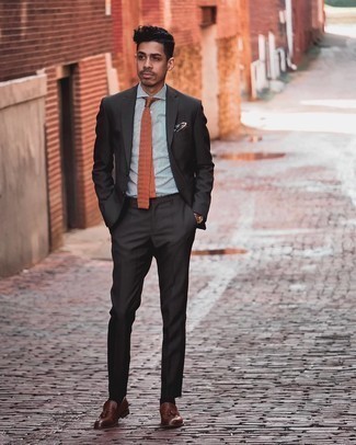 Watch Outfits For Men: Wear a dark brown suit with a watch for standout menswear style. A pair of dark brown leather tassel loafers will take this outfit in a smarter direction.
