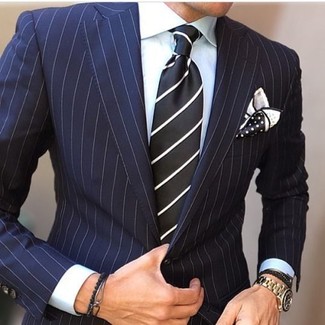 Pavia Black And White Stripe Tie