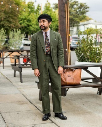 Olive Suit Outfits: Go for dapper style in an olive suit and a grey gingham short sleeve shirt. Clueless about how to round off this look? Wear a pair of black leather derby shoes to spruce it up.