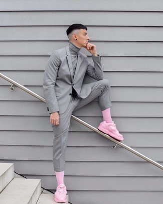 Pink Gray Jacquard Socks