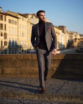 Red Watch Outfits For Men: This casual combination of a charcoal suit and a red watch is a goofproof option when you need to look stylish in a flash. A pair of tobacco leather brogues will take your look a more elegant path.