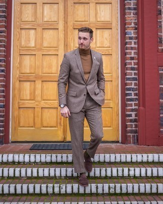 Wool Blend Textured Two Piece Suit Brown