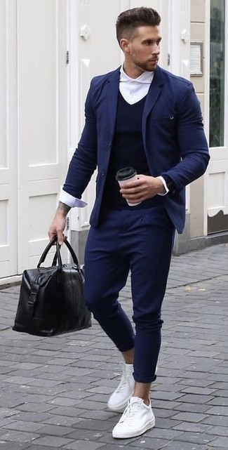 Navy Suit with White Shoes Smart Casual 