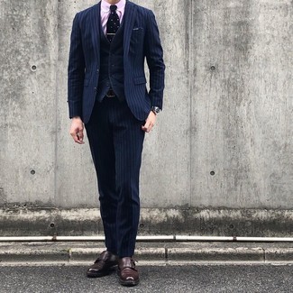 Navy Eton Slim Fit Three Piece Wool Suit