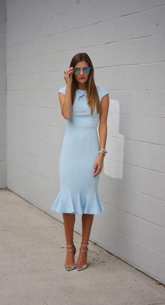 Light Blue Sheath Dress Outfits: 