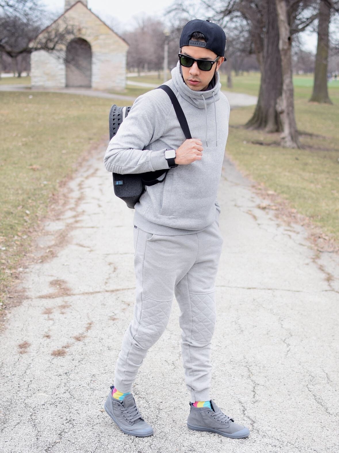 gray hoodie and sweatpants