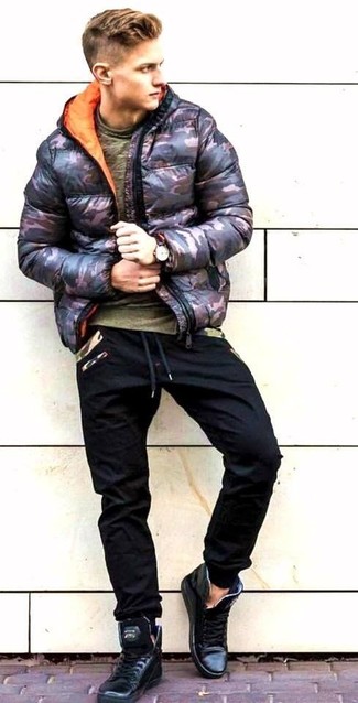 Black Puffer Jacket Outfits For Men: 
