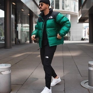 Green Puffer Jacket Outfits For Men: 