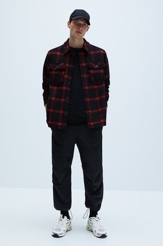 Black Flannel Shirt Jacket Outfits For Men: 