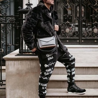 Black and White Print Sweatpants Outfits For Men: 