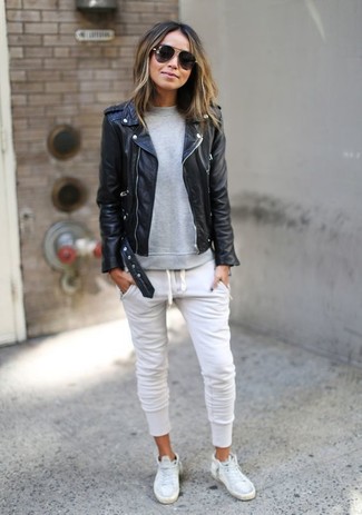 White Leather High Top Sneakers Outfits For Women: 