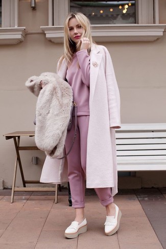 Pink Coat with Loafers Outfits For Women: 