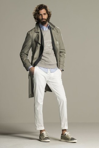 Olive Low Top Sneakers with Blazer Outfits For Men: 