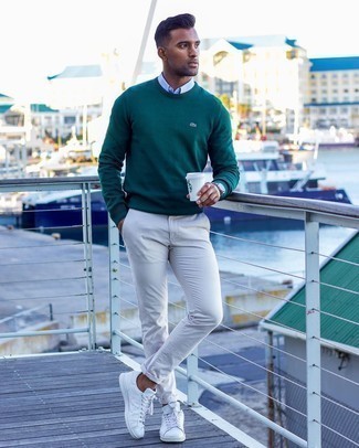 Dark Green Sweatshirt with Grey Pants Spring Outfits For Men (13 ideas &  outfits)