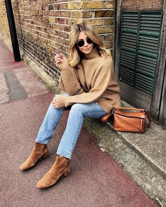 Tan Suede Ankle Boots Spring Outfits: 