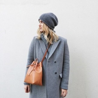 Beige Leather Bucket Bag Outfits: 