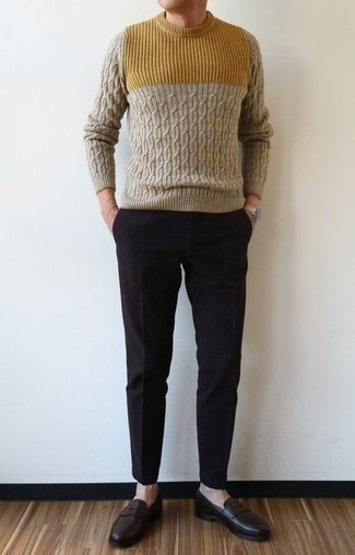 Brand Cable Knit Sweater In Merino Wool Mix