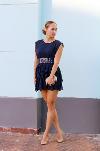 Navy Ruffle Party Dress Outfits: 