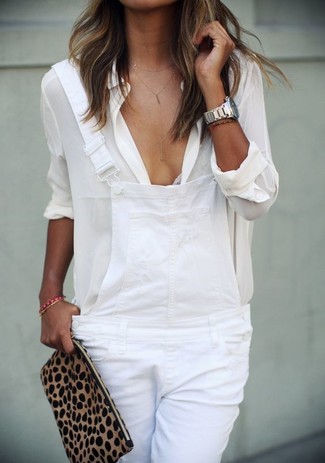 White Silk Dress Shirt Outfits For Women: 
