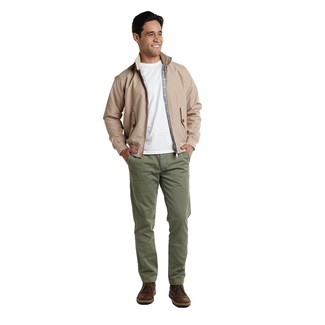 Beige Harrington Jacket Outfits: Why not pair a beige harrington jacket with olive chinos? These items are super functional and will look great together. A pair of dark brown leather desert boots acts as the glue that brings your ensemble together.