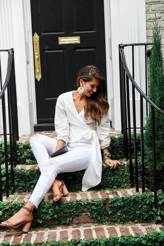White Long Sleeve Blouse Outfits: 