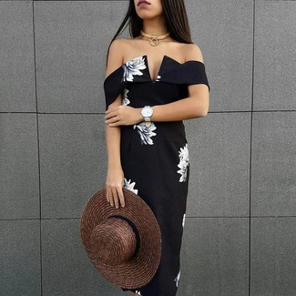 Black and White Floral Sheath Dress Outfits: 