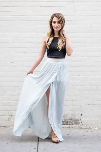 Light Blue Silk Maxi Skirt Outfits: 