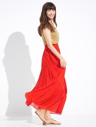 Red Maxi Skirt Outfits: 