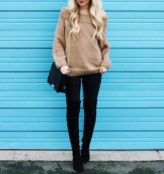 Tan Knit Oversized Sweater with Leggings Outfits (7 ideas