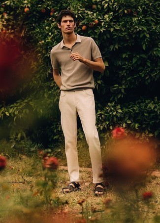 Men's Outfits 2023: If you like relaxed style, why not try teaming a tan polo with white jeans? A pair of dark brown leather sandals instantly ups the fashion factor of your outfit.