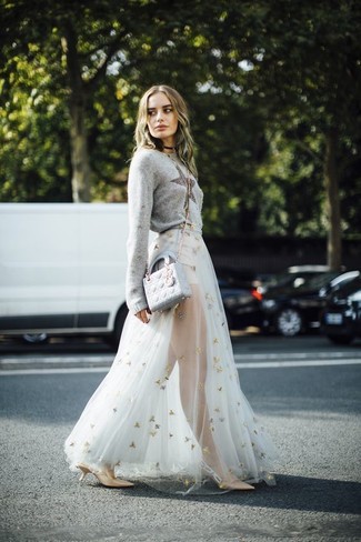 White Tulle Maxi Skirt Outfits: 
