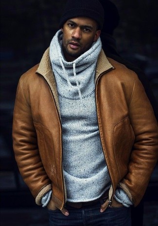 Brand Wool Harrington Jacket With Faux Shearling Collar In Camel