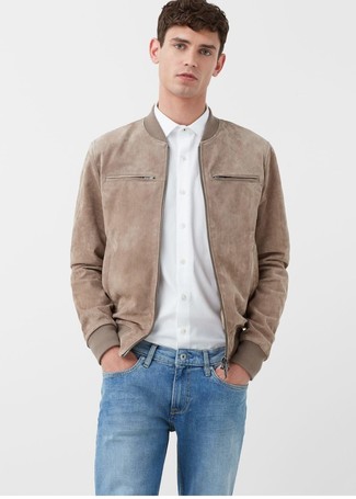 Faux Leather And Cotton Corduroy Trimmed Suede Bomber Jacket