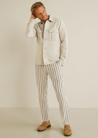 White and Black Vertical Striped Chinos Outfits: 