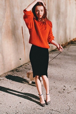 Orange Knit Oversized Sweater Outfits: 