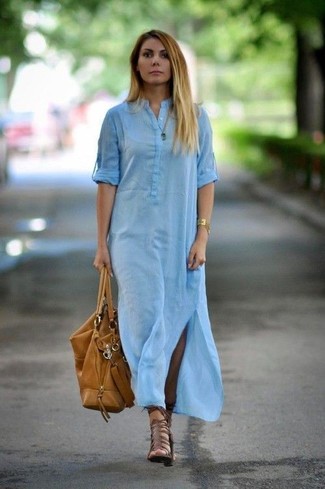Light Blue Shirtdress Outfits: 