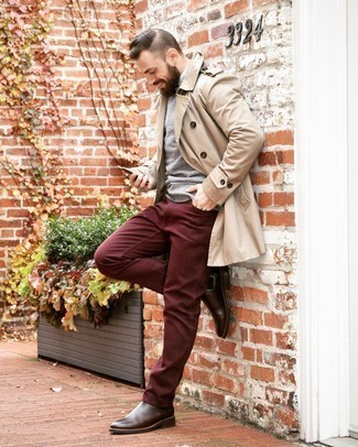 Grey Sweatshirt with Burgundy Pants Outfits For Men (3 ideas & outfits)