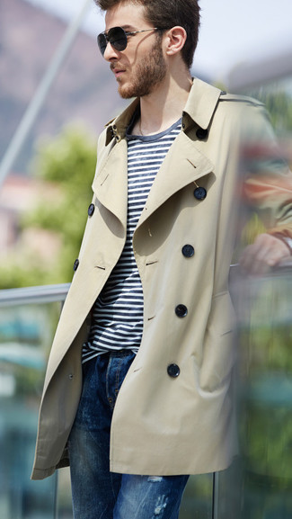 Beige Twill Single Breasted Trench Coat