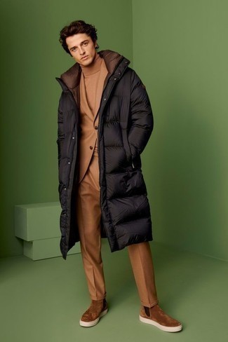 Black Puffer Coat Outfits For Men: 