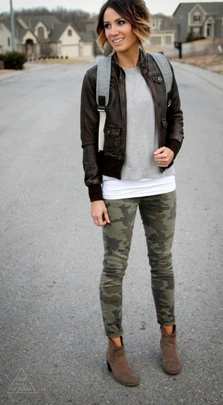 Dark Green Camouflage Skinny Jeans Outfits: 